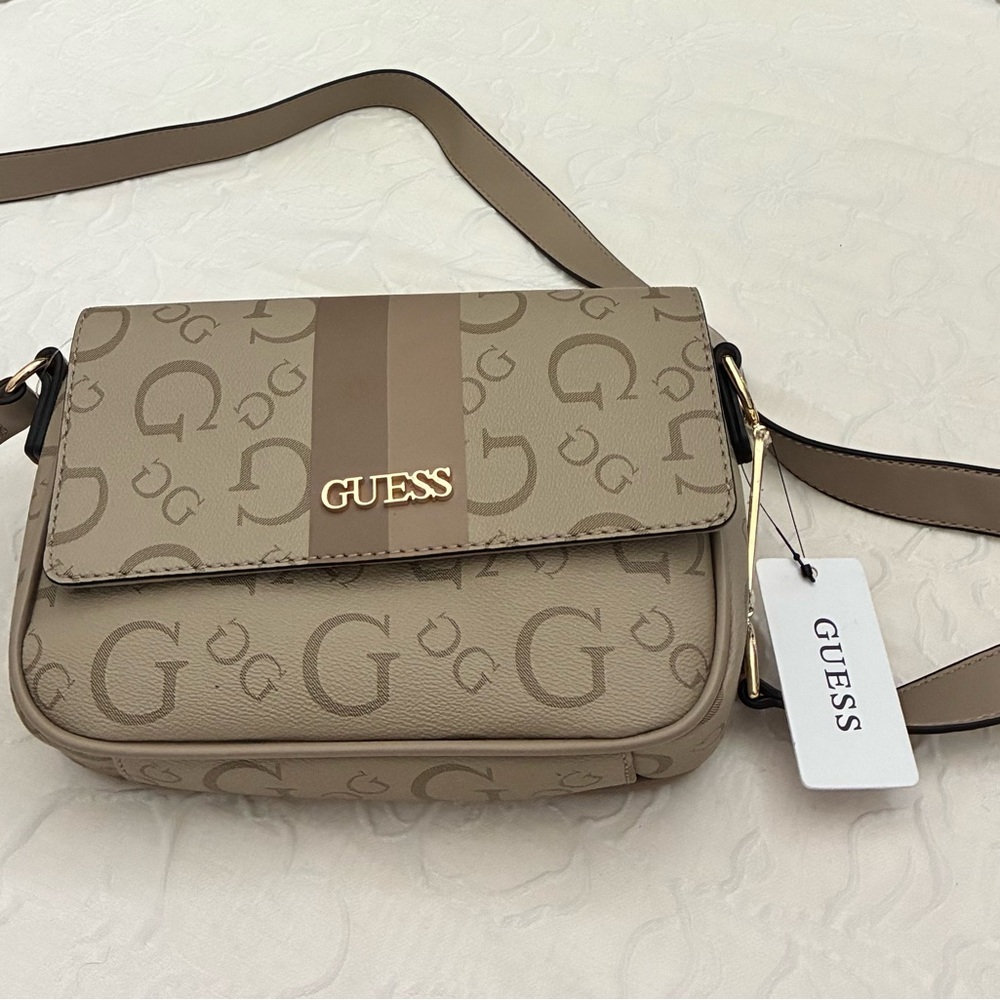 Guess Beige Monogram Crossbody Bag